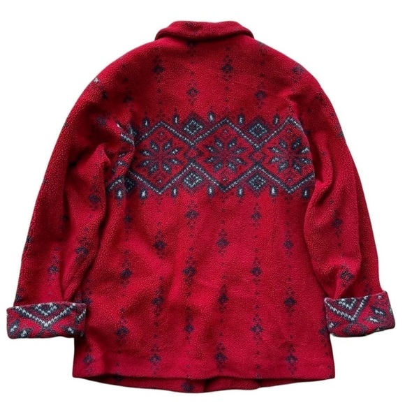 Kristen Blake KB Apres Nordic Fair Isle Fleece Coat Jacket Maroon Red Size M - Picture 2 of 8